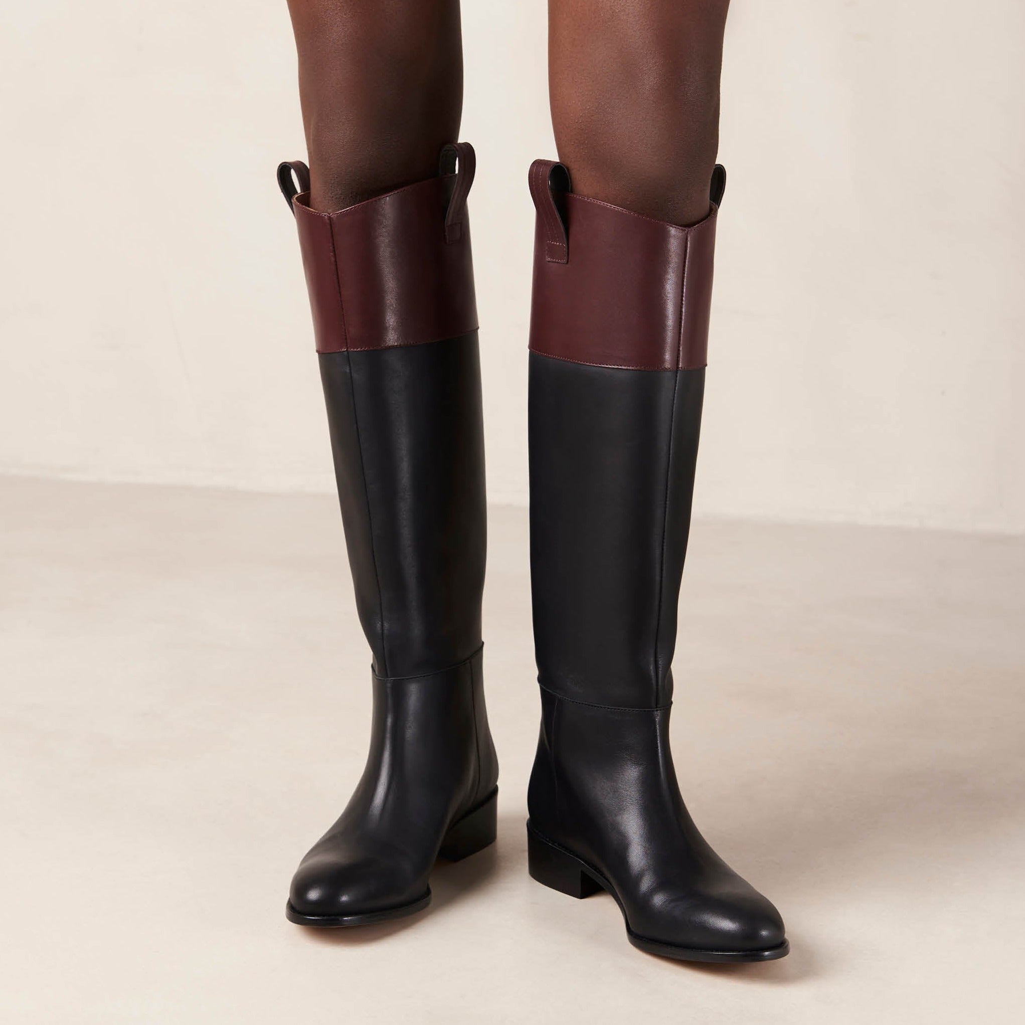 Billie Bicolor Black Burgundy Leather Boots - Image 3