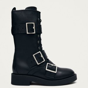 Avril Brushed Black Leather Ankle Boots