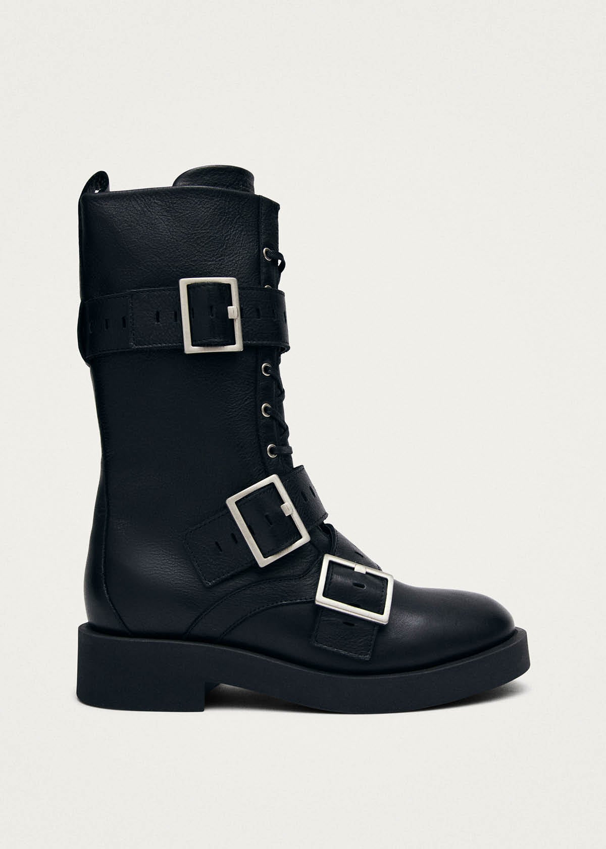 Avril Brushed Black Leather Ankle Boots