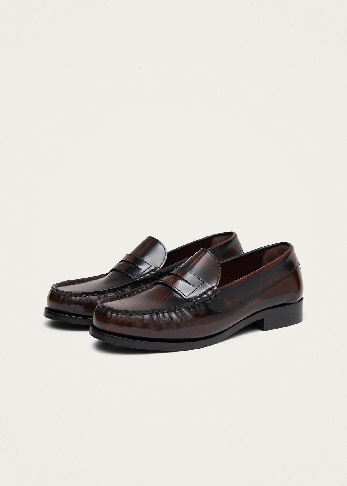 Rivet Brushed Coffee Brown Leather Loafers - Image 2