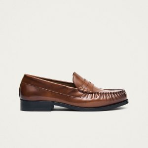 Rivet Brushed Tan Leather Loafers