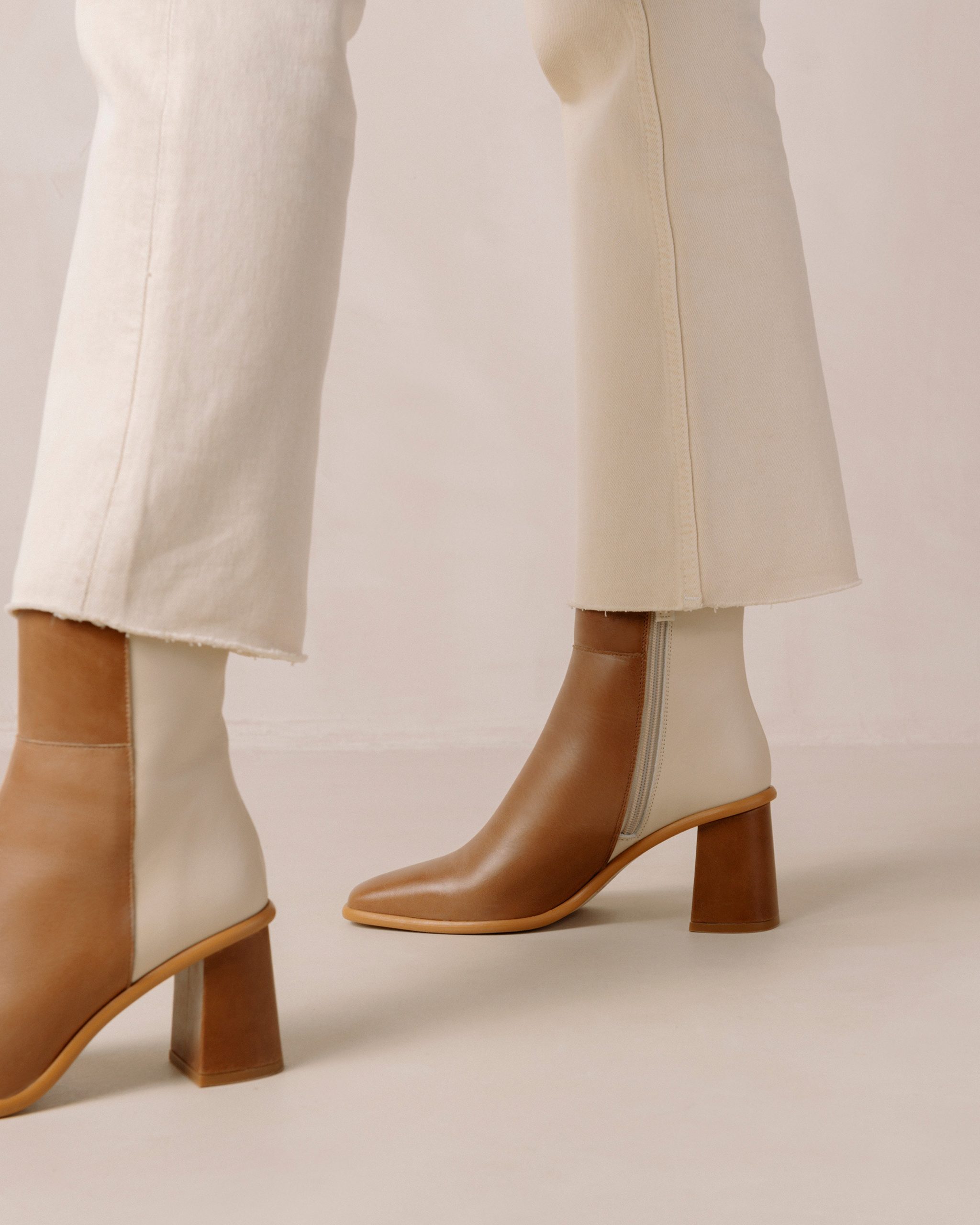 West Bicolor Camel Cream Leather Ankle Boots - Image 6